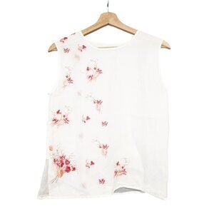 By Timo White Floral Embroidered Organza Sleeveless Blouse Tank Top Womens M